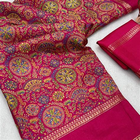 Pink Floral Print Saree in Pure Soft Silk Blend Fabric for Timeless Gr
