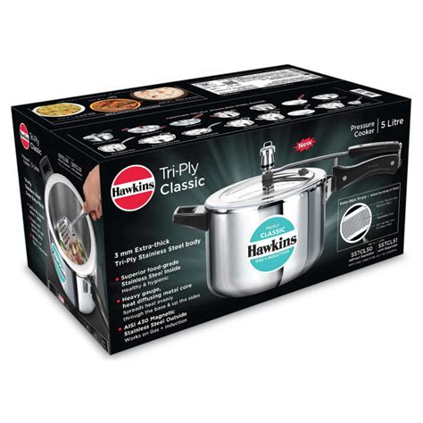 Buy Hawkins Tri-Ply Classic Stainless Steel Pressure Cooker 5 Litre ...