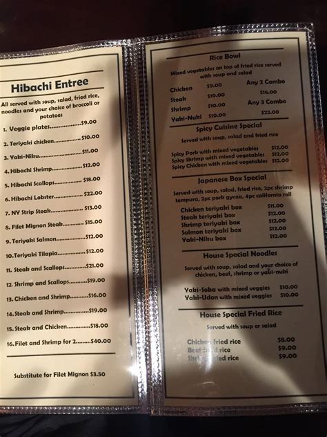 Menu at Sumo Japanese Restaurant, Longview