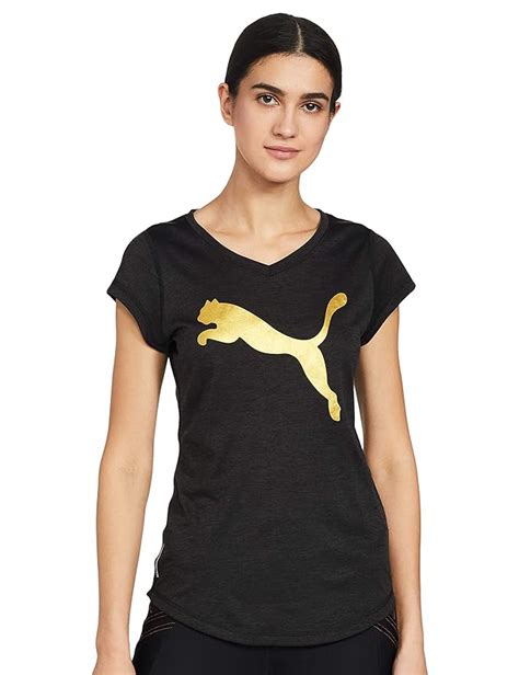 Buy PUMA womens Heather Cat Tee Puma Black Heather-Gold Prt T-Shirt-S ...