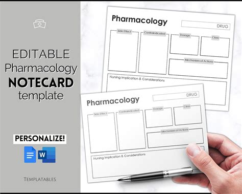 EDITABLE Pharmacology Drug Card Template, Nursing Printable, Nursing ...