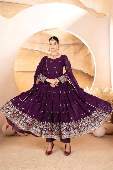 Purple Designer Luxury Anarkali Suit Set