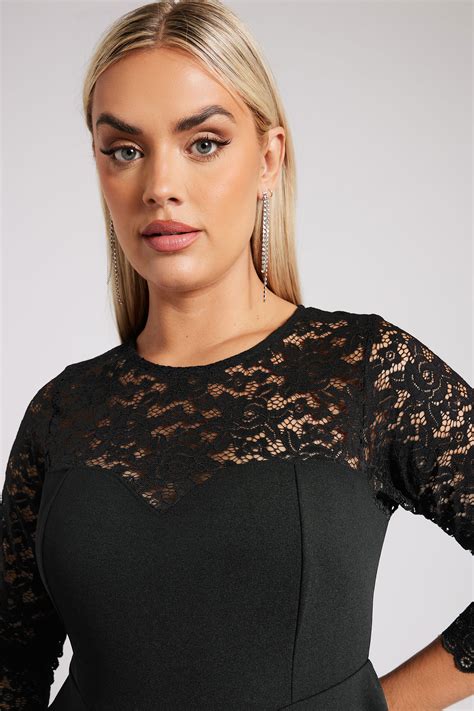 YOURS LONDON Plus Size Black Lace Sweetheart Dress | Yours Clothing