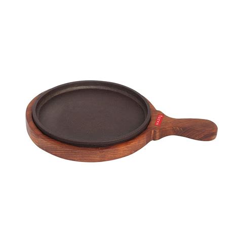 Buy HAZEL Cast Iron Sizzler Plate with Wooden Base and Hadle | 8 Inch ...