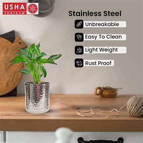 USHA SHRIRAM Stainless Steel Flower Pot | Tower Planter | 2.2L | Rust ...