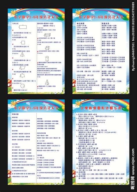 小学数学 1-6年级公式大全设计图__海报设计_广告设计_设计图库_昵图网nipic.com