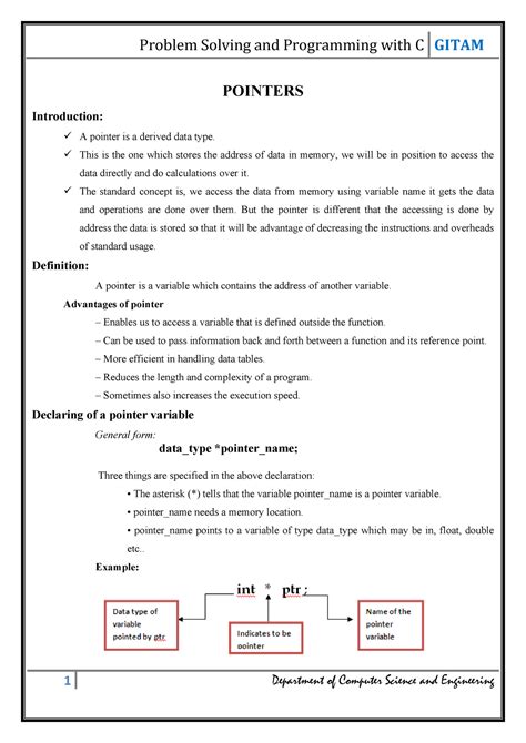 Pointers 1 - Excellent notes which were provided by our faculty ...