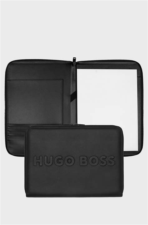 BOSS - A4 conference folder in faux leather with 3D logo - Black
