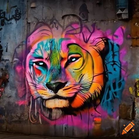 Graffiti of vibrant animals on an urban street wall on Craiyon