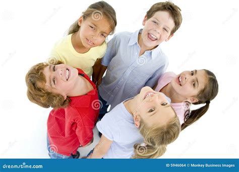 Circle of Five Young Friends Smiling Stock Photo - Image of full ...