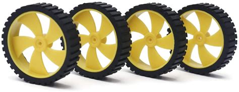 Electronic spices Pack of 4 wheel-4512 Robot Durable Rubber Tire Yellow ...