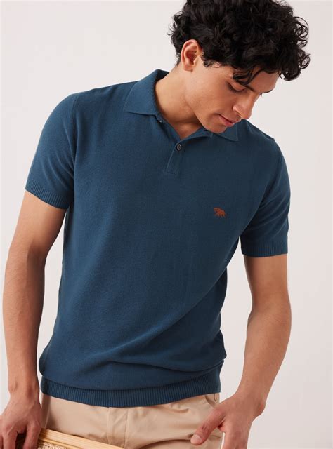 Buy Pacific Blue Knit Polo | Casual Blue Solids Polos for Men Online ...