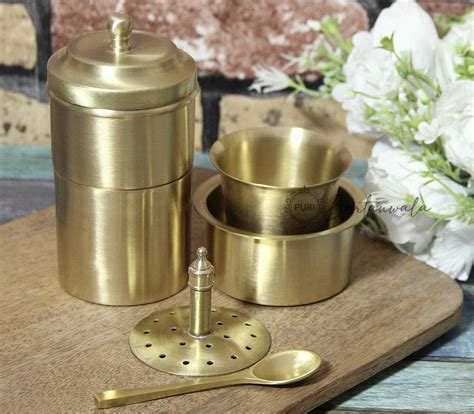 PURI - Brass/Pital South Indian Coffee Filter with DABARA Set and 1 ...