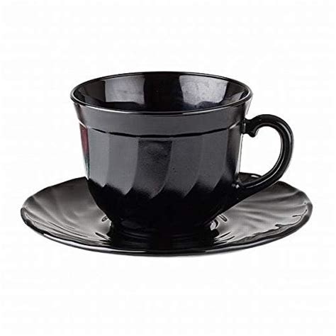 Buy INOVIQUE Ceramic Black Shine Tea Cup Set of 6 Cups with Saucers ...