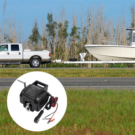 Electric Trailer Winch, 300W 12V Black Electric Boat Winch, 2000 lbs Boat Winch 9.6*7.7*10in For ...
