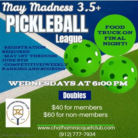 May Madness 3.5+ Pickleball League, Chatham Racquet Club, Savannah, 1 ...