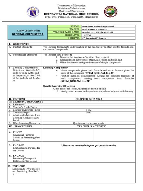 Chemistry Lesson Plan 的图像结果