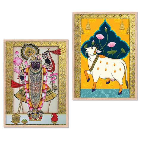 kotart Premium Traditional Wall Art Set of 2 | Lord Krishna & Kamdhenu ...