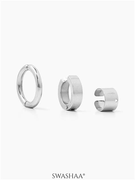 Buy Nox Trio Stack Men's Hoop Earrings Online | Swashaa