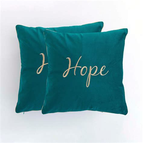 Buy Vibgyor Hope Teal Green Embroidered Cushion Cover- Set of 2 from ...
