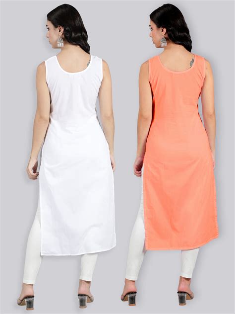 Seva Chikan Cotton Long Slips Combo of White (Pack of 2)