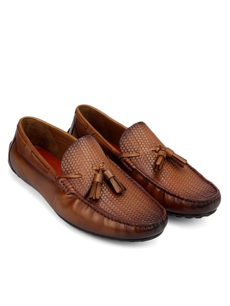 Tan Mat Textured Moccasins With Tassels – Rosso Brunello Leathers Pvt. Ltd.