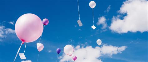 Download wallpaper 2560x1080 balloons, sky, clouds, flight, height dual ...