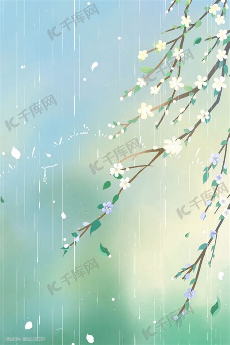 下雨天唯美古风背景插画图片-千库网