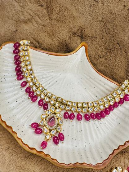 Hey Bae Pastel Pink Kundan Choker Set with Earrings & Maang Tikka ...