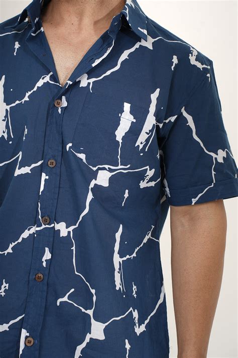 Blue Random Print Cotton Shirt, Half Sleeves | Style Matters