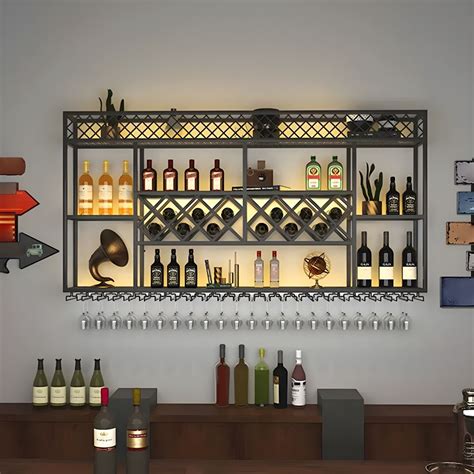 Industrial Wall Mounted Stackable Metal Wine Holder Rack with Shelf ...