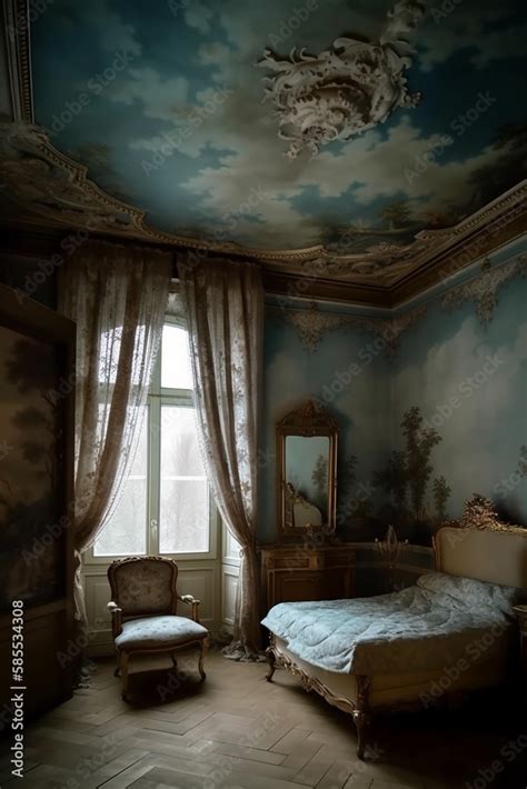 Rococo style interior bedroom background Stock Illustration | Adobe Stock
