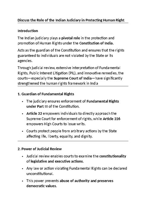 Unit 3 - The Role of Indian Judiciary in Human Rights Protection - Studocu