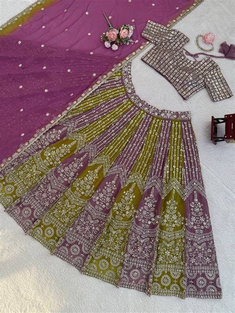 Dual-Shade Faux Georgette Thread & Sequin Work Lehenga C