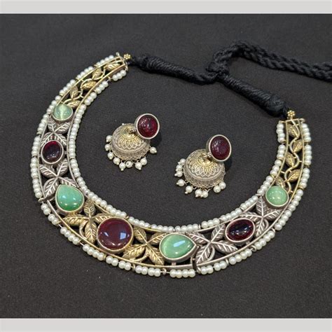 Akruti Collection 2 Tone Plated Pota Stone Necklace Set – JewelEMarket