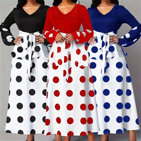 Plus-Size-Polka-Dot-Print-Dress-Elegant-Ruffle-Trim-Long-Sleeve-Maxi ...