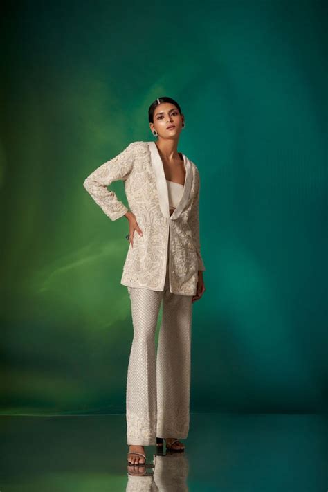 Stotram - Ivory Embroidered Jacket Set - Elahe