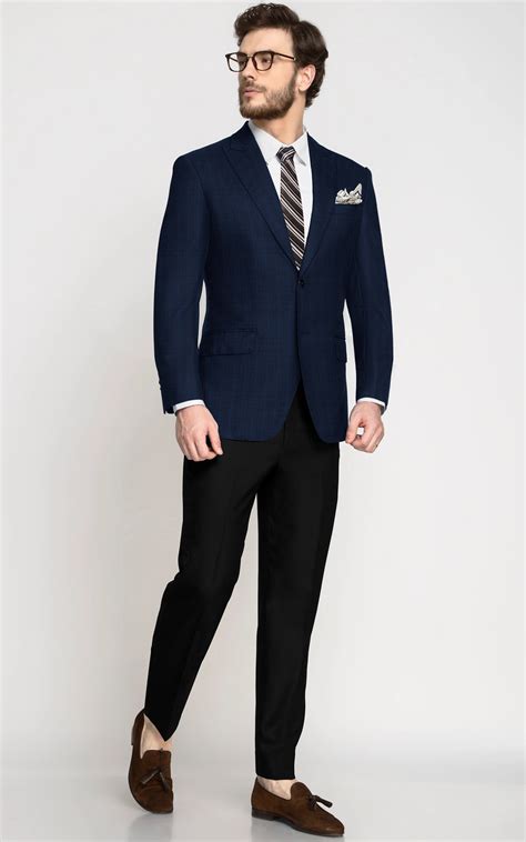 Navy Blue Checks Wool Blazer - A.i. Perfect Fits