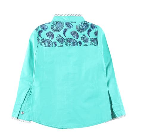 Children Long Sleeve Mandarin Collar Casual Wear Shirt in Sea Green