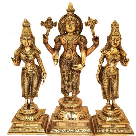 BRASS VISHNU STANDING WITH SRIDEVI BHUDEVI