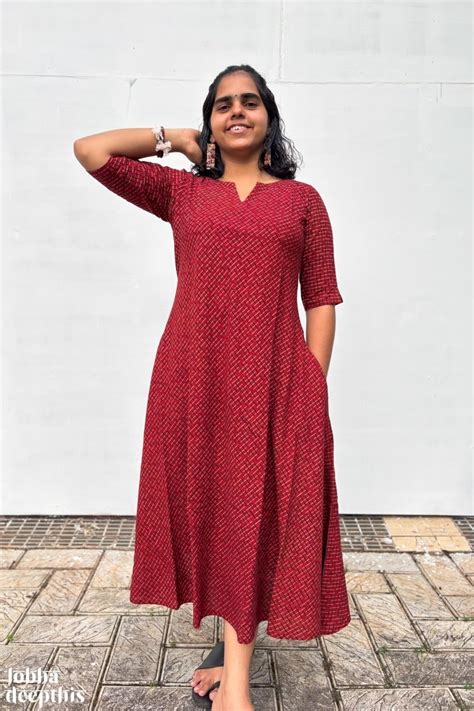 Red Raya Hand Screen Print Pure Cotton Cross Cut Dress- Lobha Deepthis