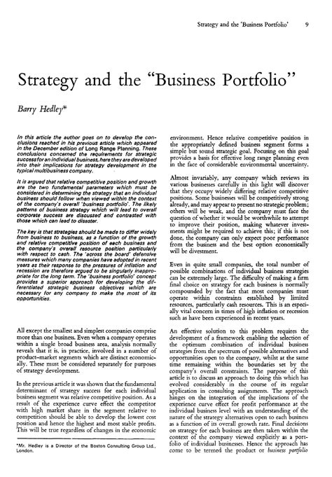 BCG Matrix - Strategy and the ‘Business Portfolio’ 9 zyxwvuts Strategy ...