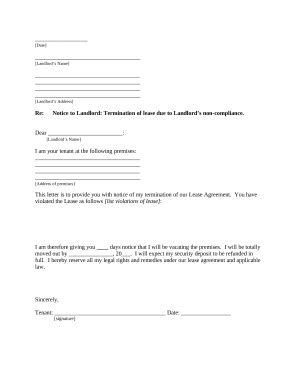 Letter from Tenant to Landlord containing Notice of termination for ...