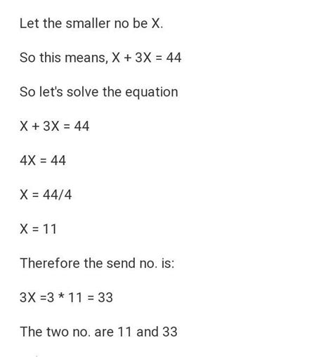 if sum of 2 positive integers is 44 and one number is three times the ...