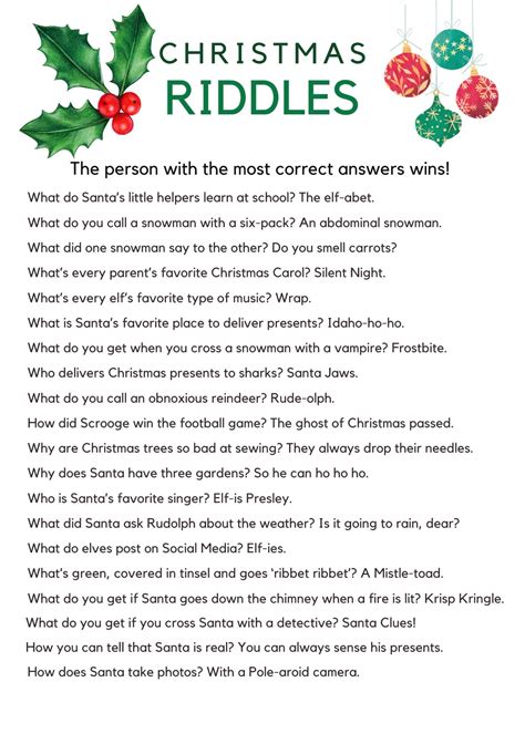 Christmas Riddle Game for Kids, Printable Party Quiz (digital Download ...
