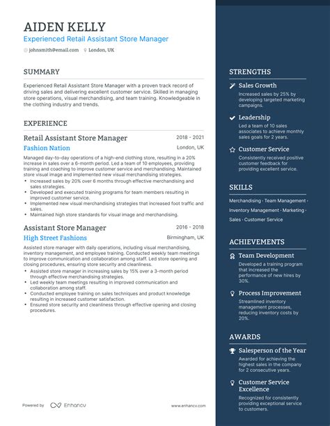 5 Retail Assistant Store Manager Resume Examples & Guide for 2024