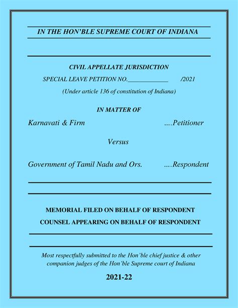 VEER Memorial - IN THE HON’BLE SUPREME COURT OF INDIANA CIVIL APPELLATE ...