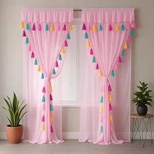 Buy Nysarg Double Layer Ruffle Frill Curtain with Tassels | Sheer ...