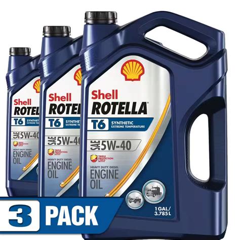 (3 pack) Shell Rotella T6 Full Synthetic 5W-40 Diesel Engine Oil, 1 ...