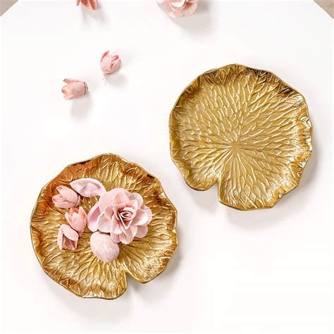 Lotus Leaf Metal Trinket Tray Gold Set Of 2 Online - Premium Trinket ...